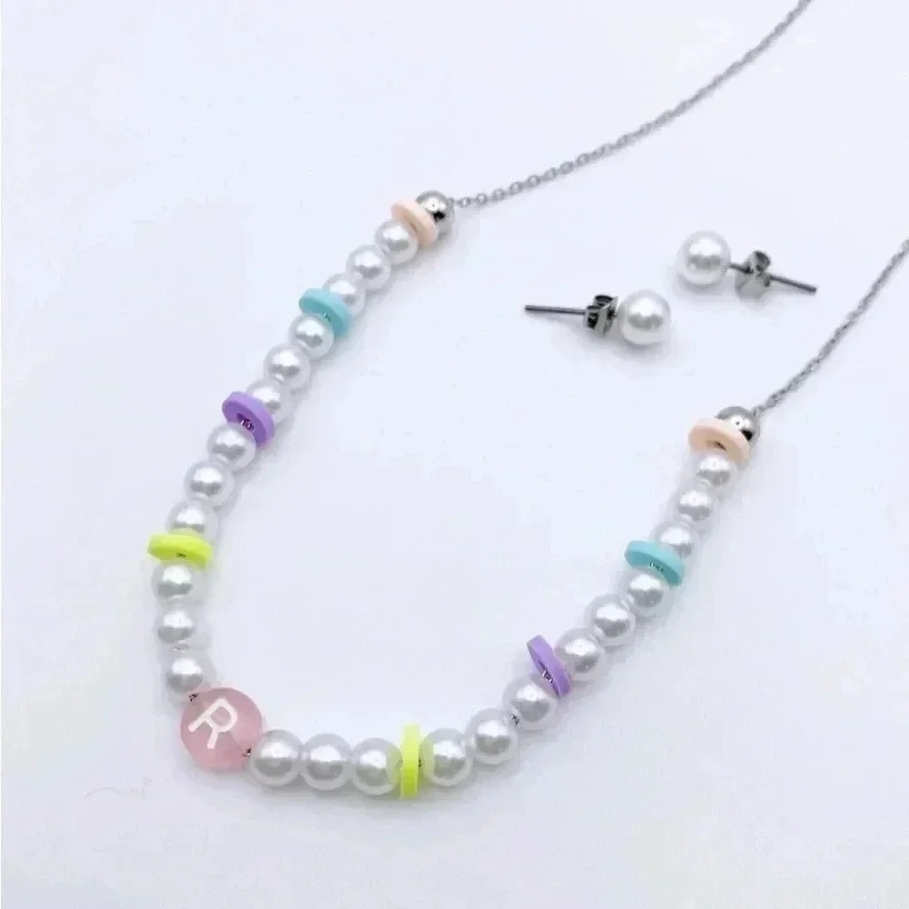 GIRL Necklace pearl and colorful beaded necklace |Gold plated | Dainty Necklace